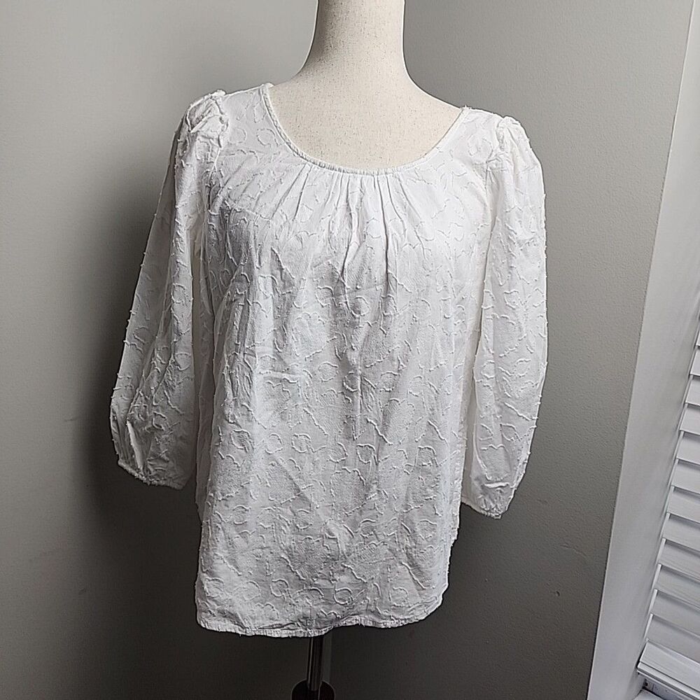 LC Lauren Conrad Women's White 3/4 Sleeve Blouse Size XS Floral Tie